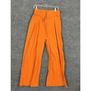 Eudon Choi x RTR High Waist Pleated Pants Size 6 Orange Cotton Linen Wide Leg